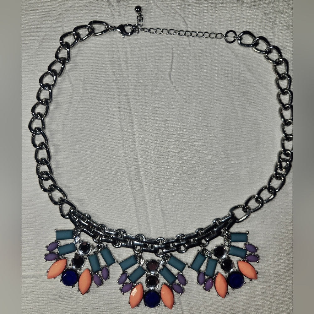 Silver and Purple Floral Statement Necklace - Picture 1 of 5